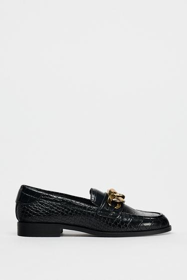 TEXTURED LOAFERS WITH CHAIN - Black by Zara - Image 0