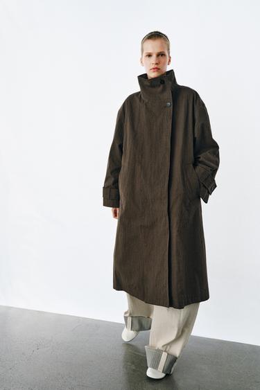 TRENCH OVERSIZE CUADROS ZW COLLECTION - Chocolate de Zara - Imagen 0