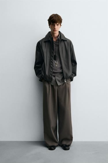 Zara FAUX LEATHER BOMBER JACKET - Black - Image 0