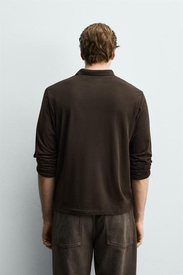 POLO REGULAR FIT EN COTON STRUCTURÉ - Marron de Zara - Image 2