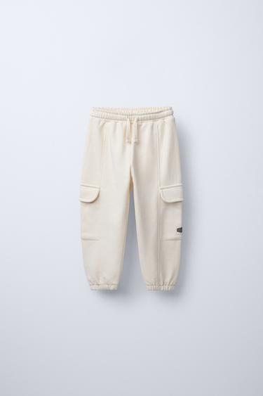 Zara PLUSH JOGGING PANTS WITH POCKETS - Ecru