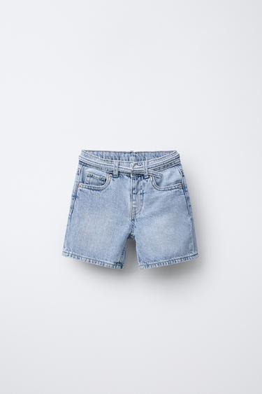 Zara BELTED DENIM SHORTS - Mid-blue - Image 0