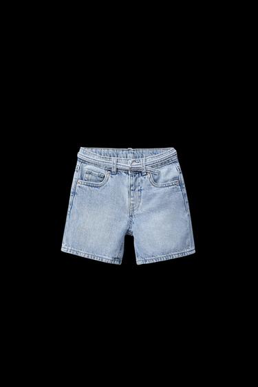 Zara BELTED DENIM SHORTS - Mid-blue - Image 0