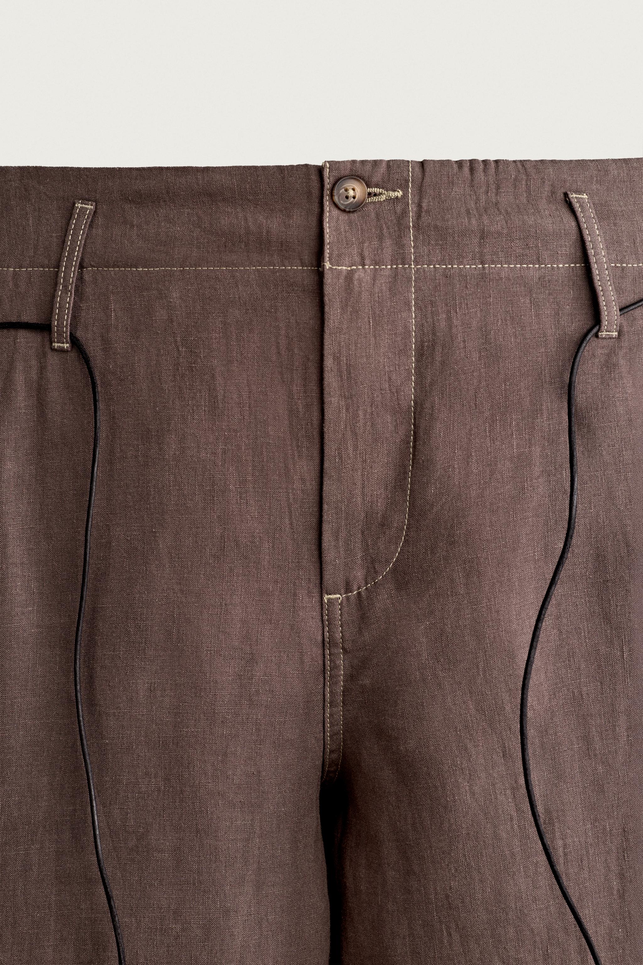 Zara %100 KETEN RELAXED FIT PANTOLON görsel 8