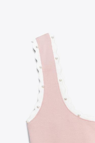 STRETCH TOP WITH FAUX PEARLS - Pink by Zara - Image 6