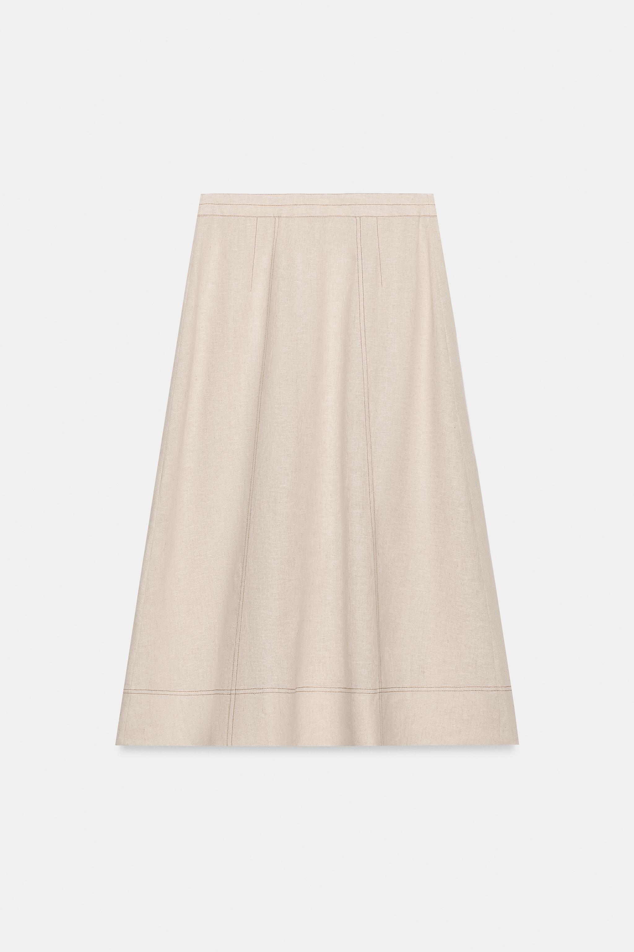 Женские юбки Zara LINEN WRAP SKIRT WITH TOPSTITCHING — фото 3
