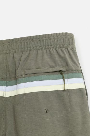 STRIPED LONG SWIMMING TRUNKS - Khaki by Zara - Image 3
