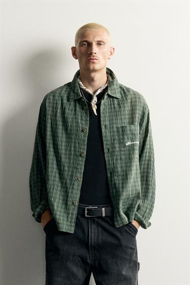 COMBINED EMBROIDERED CHECK SHIRT - Green by Zara