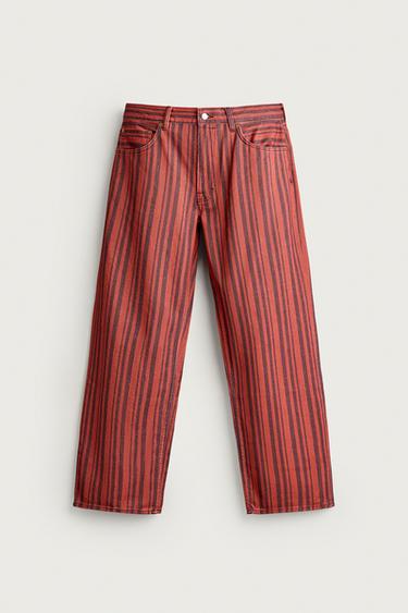 Zara PRUGASTE PANTALONE RAVNOG KROJA – Crvena