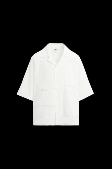 RELAXED FIT LACE INSERT SHIRT - White by Zara - Image 0
