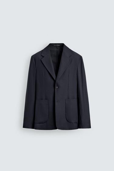 Zara RELAXED FIT TEXTURED BLAZER - Navy blue