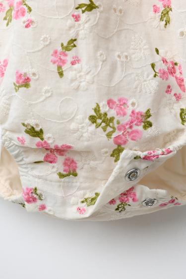 SWISS EMBROIDERED FLORAL ROMPER - Ecru by Zara - Image 3