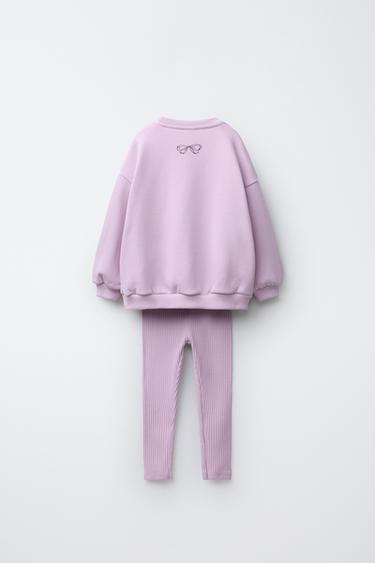 RIBBED LEGGINGS AND BOW SWEATSHIRT JOGGING SET - Light mauve by Zara - Image 1