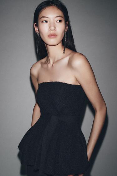 TOP EN MAILLE PÉPLUM AVEC NŒUD - Bleu marine de Zara