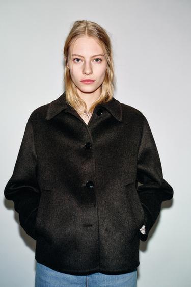 CROPPED WOOL COAT - Dark brown by Zara