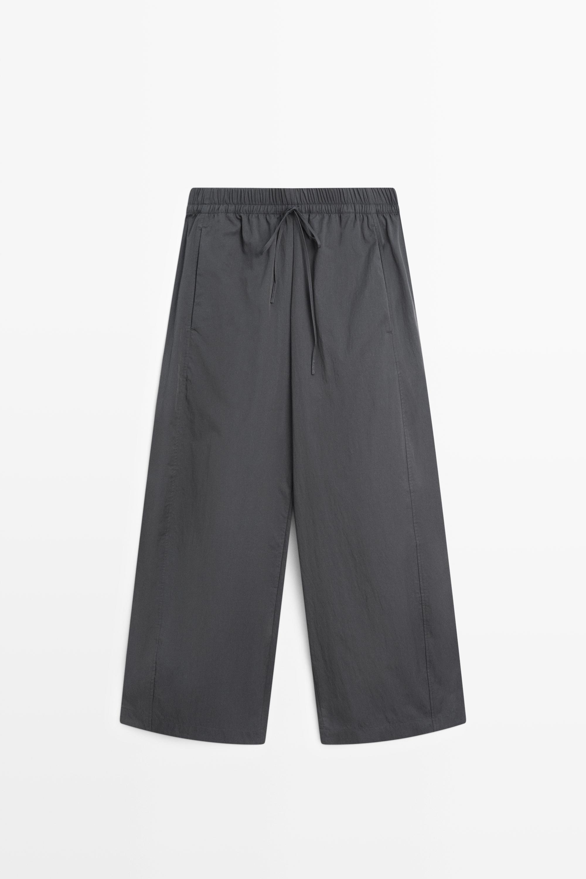 Cropped technical barrel fit pants