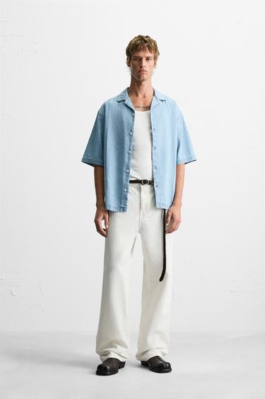 CONTRAST EMBROIDERY DENIM SHIRT - Light blue by Zara