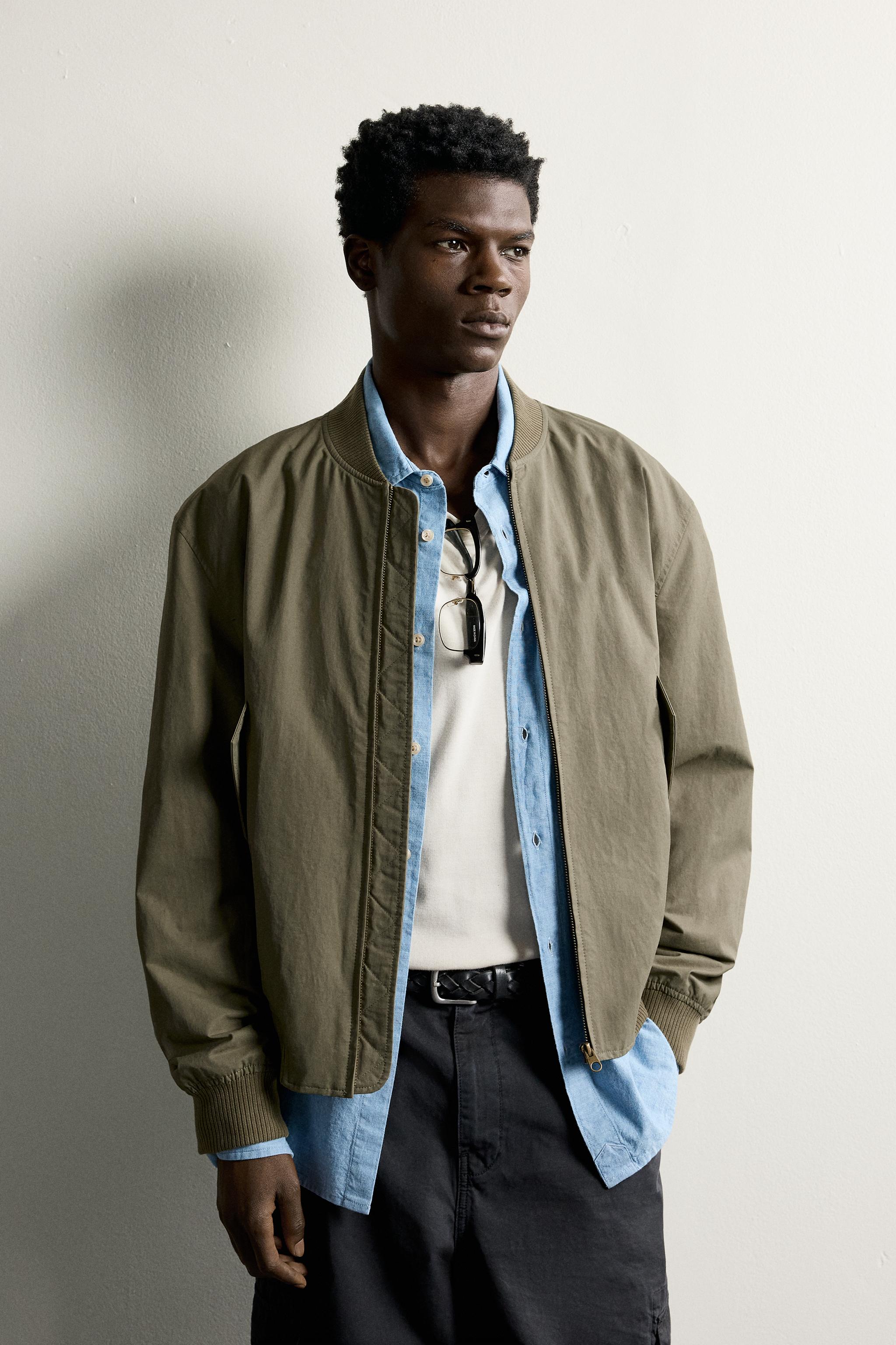 REGULAR FIT BOMBER JACKET — Khaki