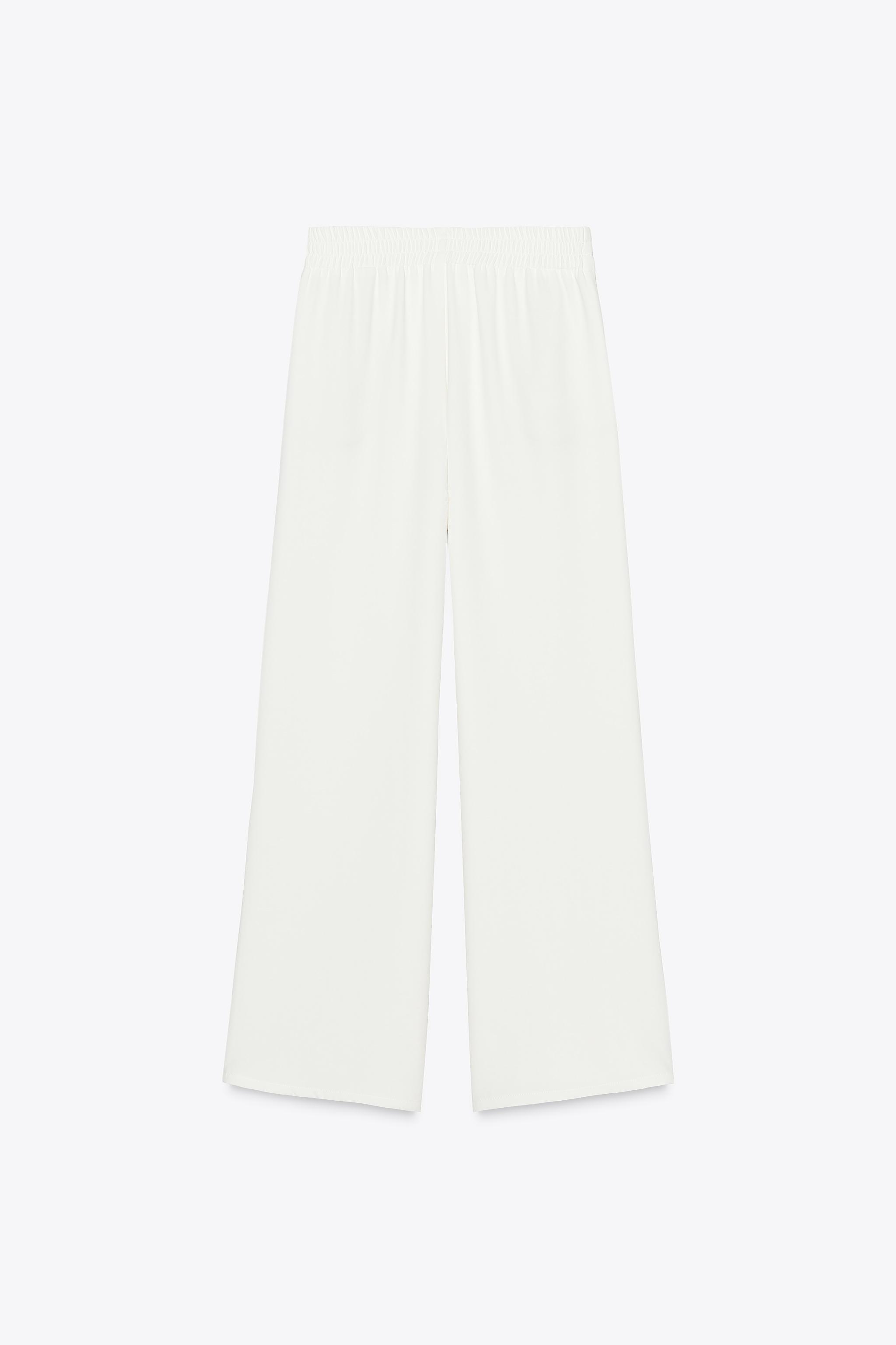 【ZARA】クレープ ワイドレッグパンツ 2116/957/251 CREPE WIDE LEG PANTS - Oyster-white | ZARA United States