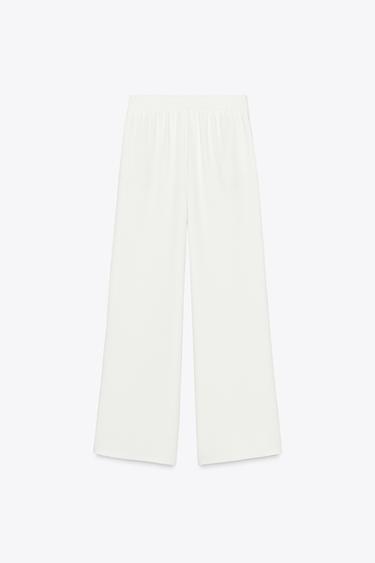 CREPE WIDE-LEG TROUSERS - Oyster-white by Zara - Image 5