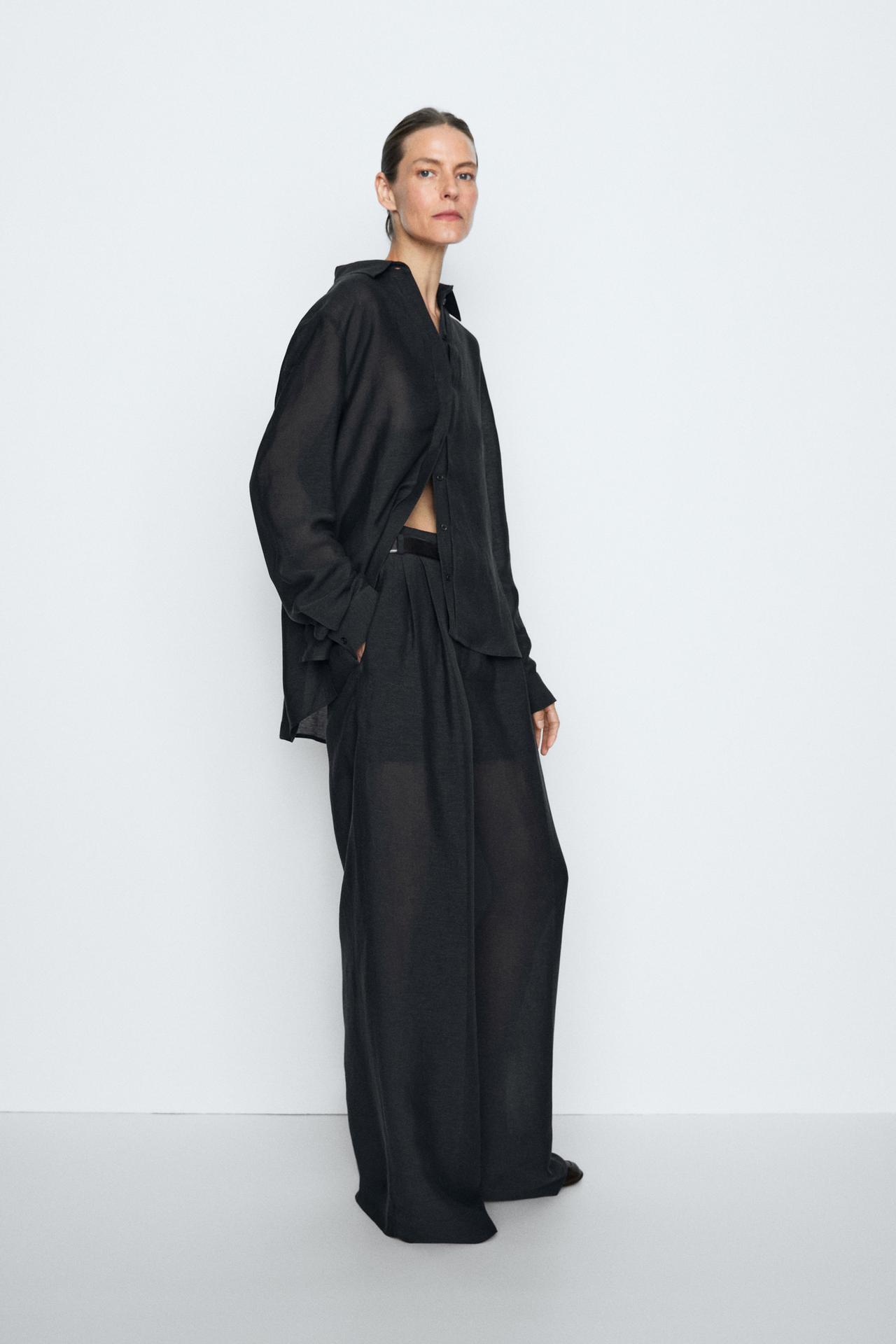 STUDIO semi-sheer flowing shirt — Navy blue