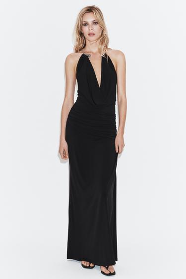 VESTIDO DRAPEADO GOLA JOIA - Preto da Zara