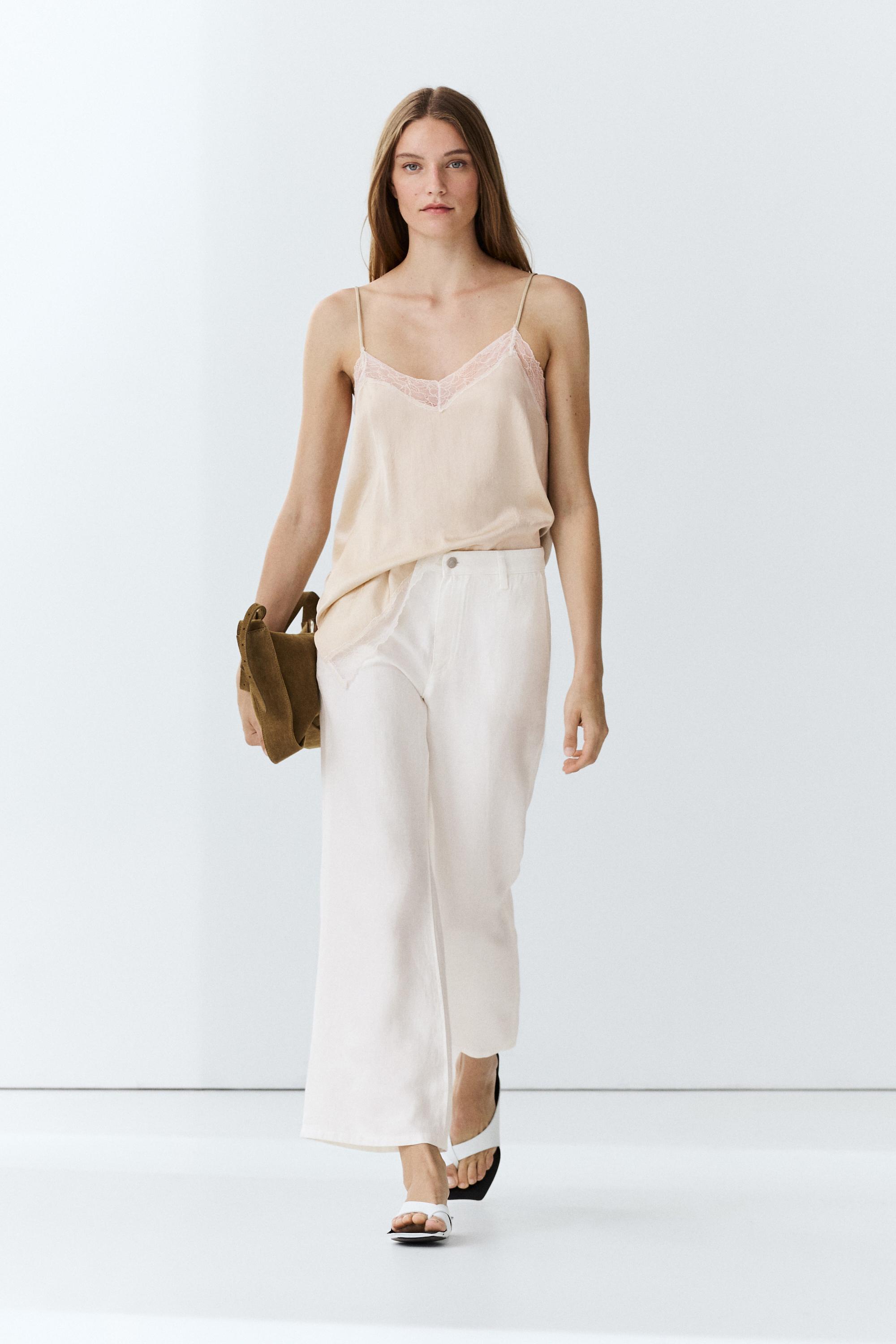 Pantalon flare cropped 100 % lin