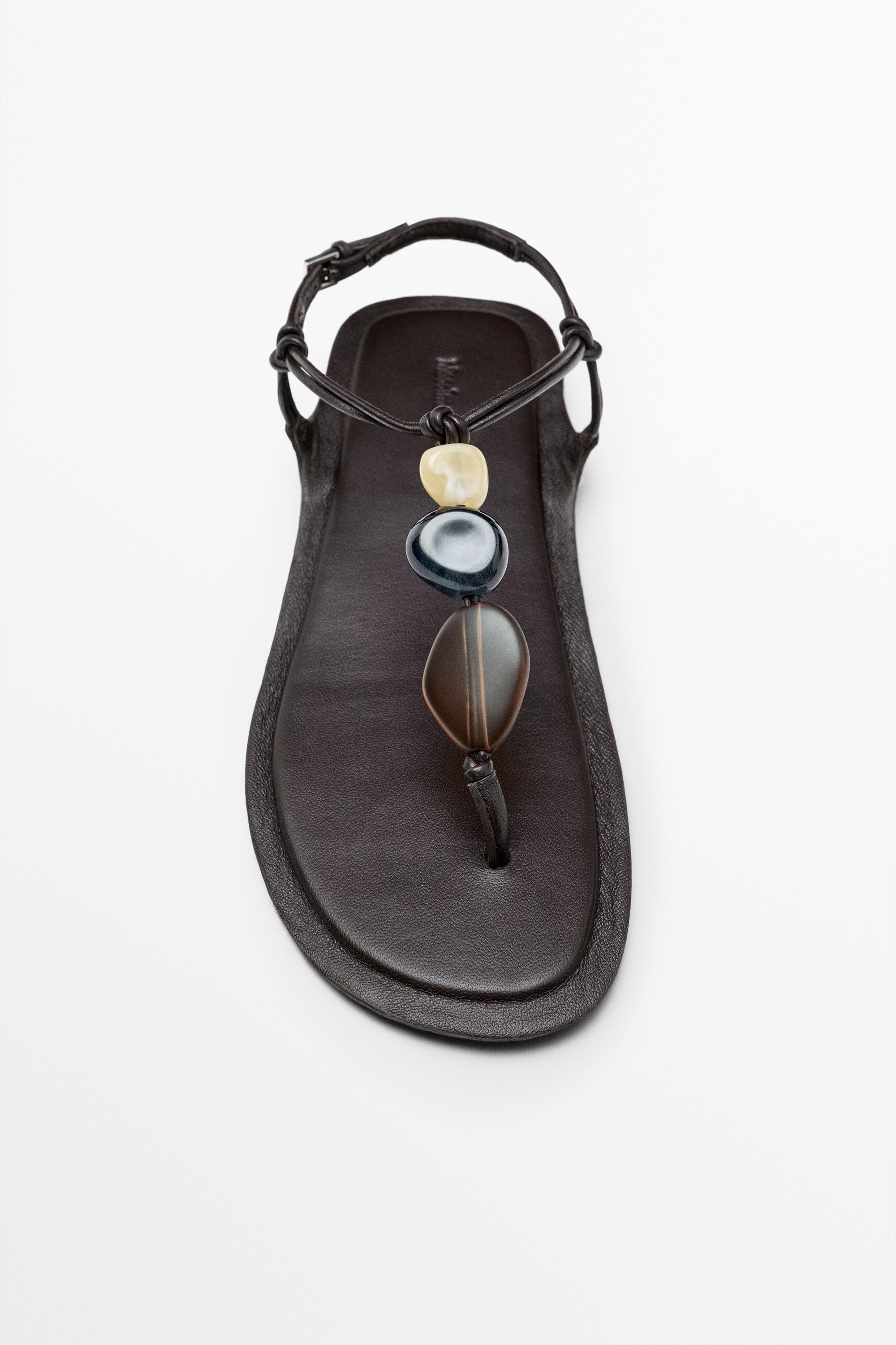 Flat slider sandals with stones