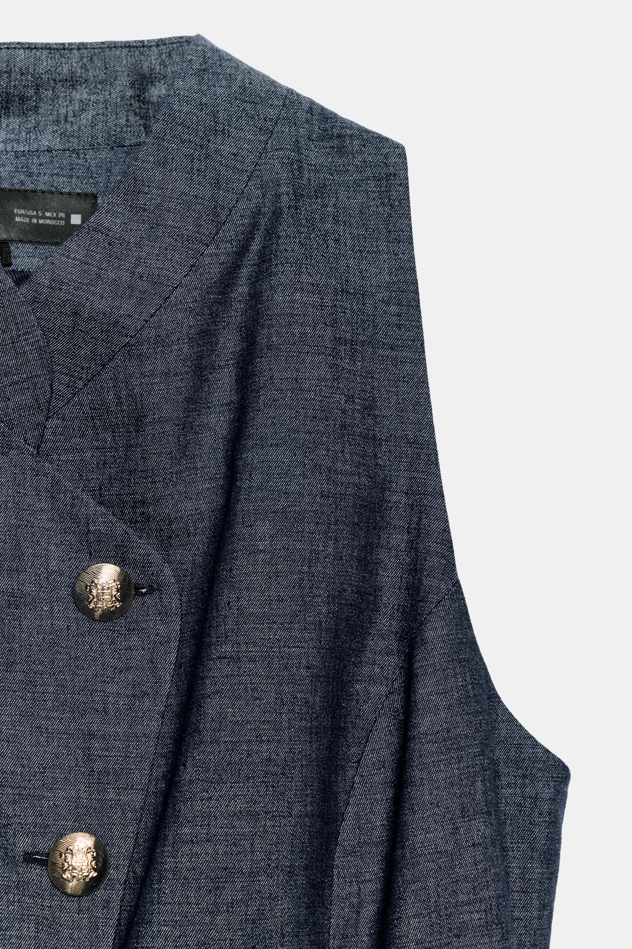 LINEN DOUBLE BREASTED VEST - Indigo | ZARA United States