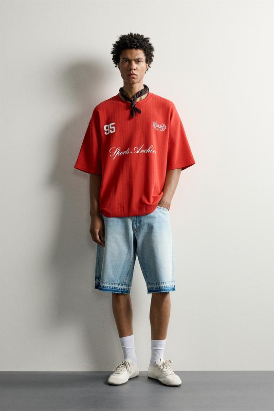 CAMISETA ESTRUTURA BORDADOS COMBINADOS - Vermelho da Zara - Imagem 0