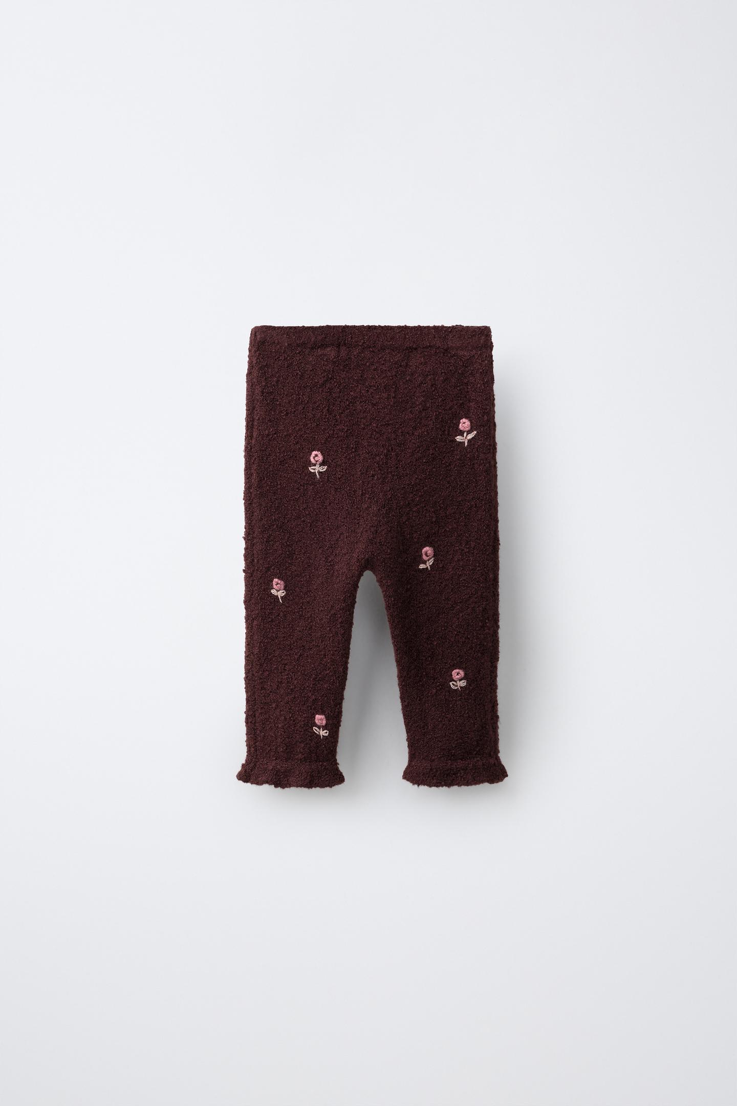 Детские брюки Zara Knit Pants with Ruffle and Dots, цвет: Тёмный бордовый — фото 2