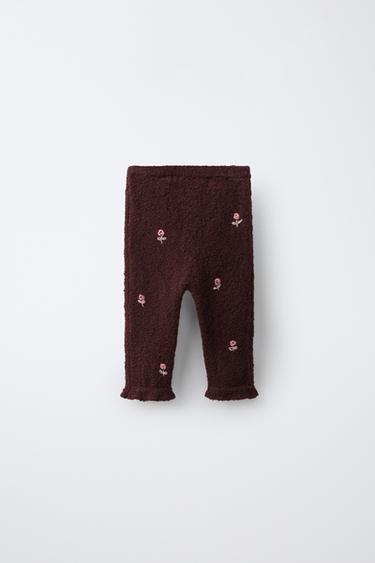 KNIT PANTS WITH RUFFLE AND DOTS — Dark burgundy 2