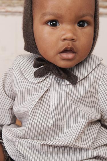 Zara LIMITED EDITION STRIPED PETER PAN COLLAR SHIRT - Brown / White