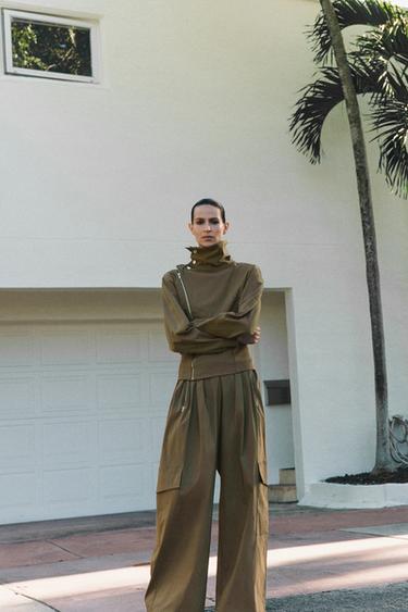 RELAXED-FIT TROUSERS WITH PLEATS - Khaki by Zara - Image 2