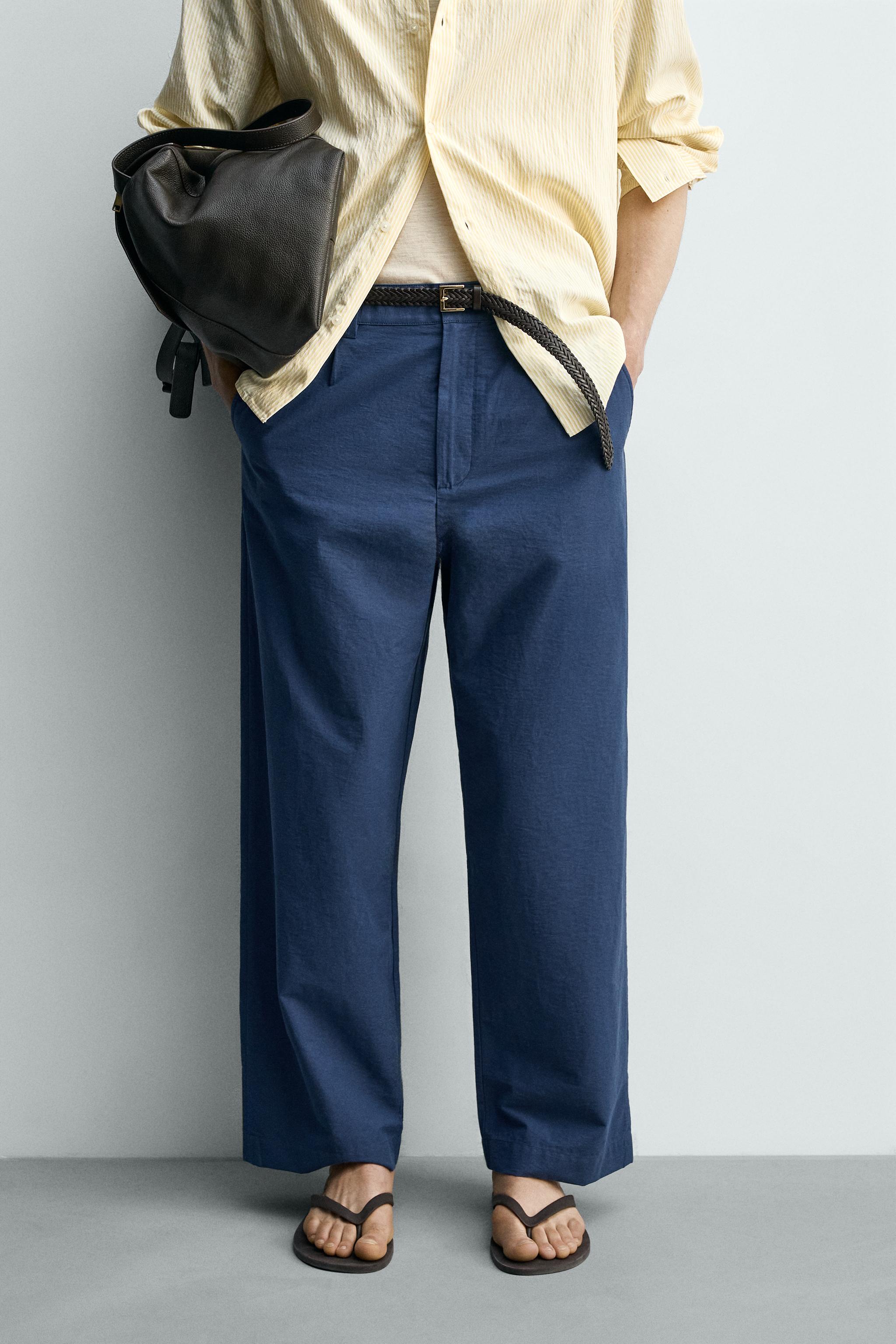 PLEATED WIDE FIT PANTS — Blue