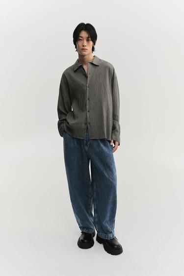 Zara 皺紋效果條紋垂墜襯衫 - 灰色