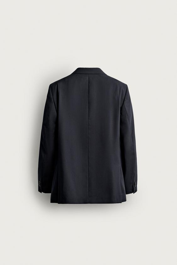 VESTE DE COSTUME À CARREAUX 100 % LAINE - Bleu marine foncé de Zara - Image 8