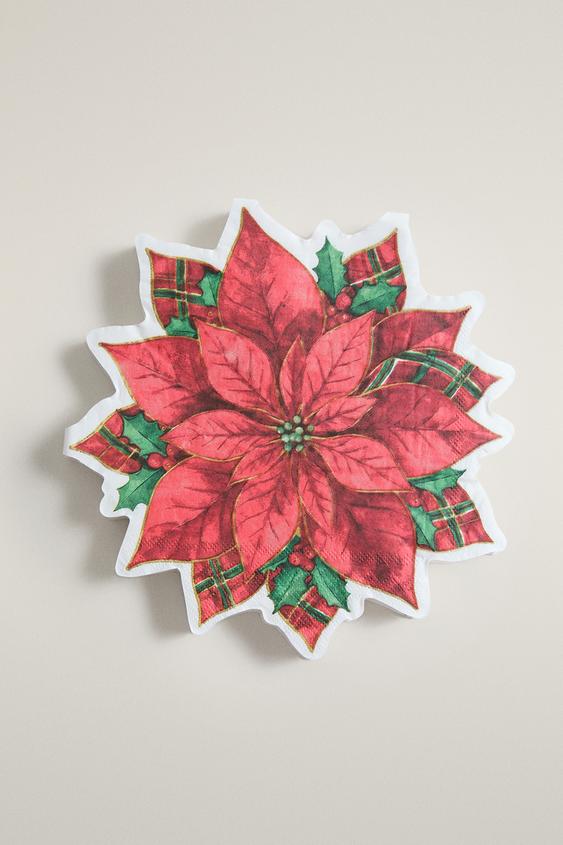 Zara CHRISTMAS FLOWER PAPER NAPKIN PACK (PACK OF 20) - Red - Image 0