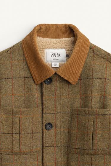 CHECK FAUX SHEARLING COAT WITH WOOL LIMITED EDITION - olive green by Zara - Image 6