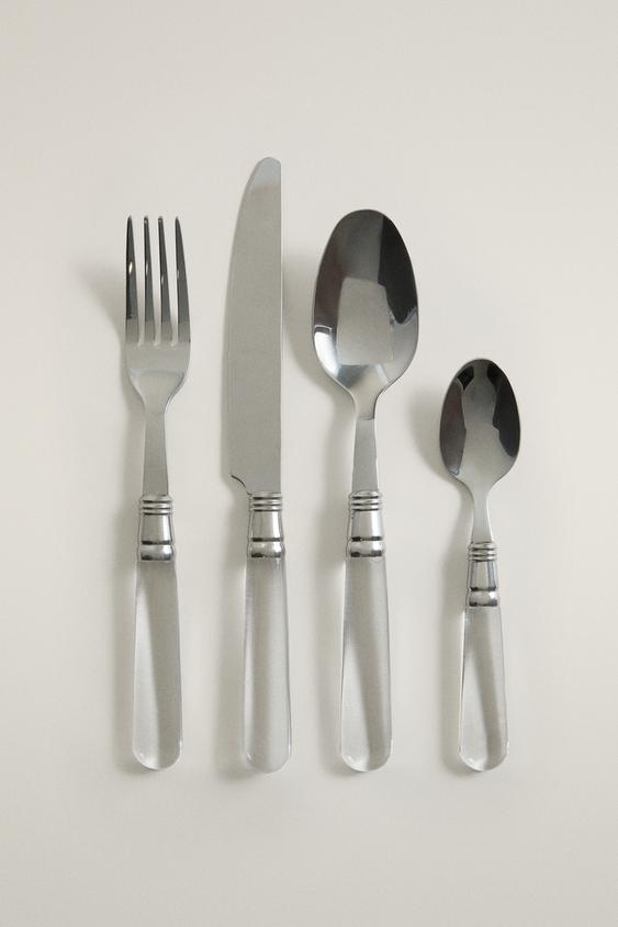 CUTLERY SET WITH TRANSPARENT HANDLES (SET OF 4) - Transparent by Zara - Image 0
