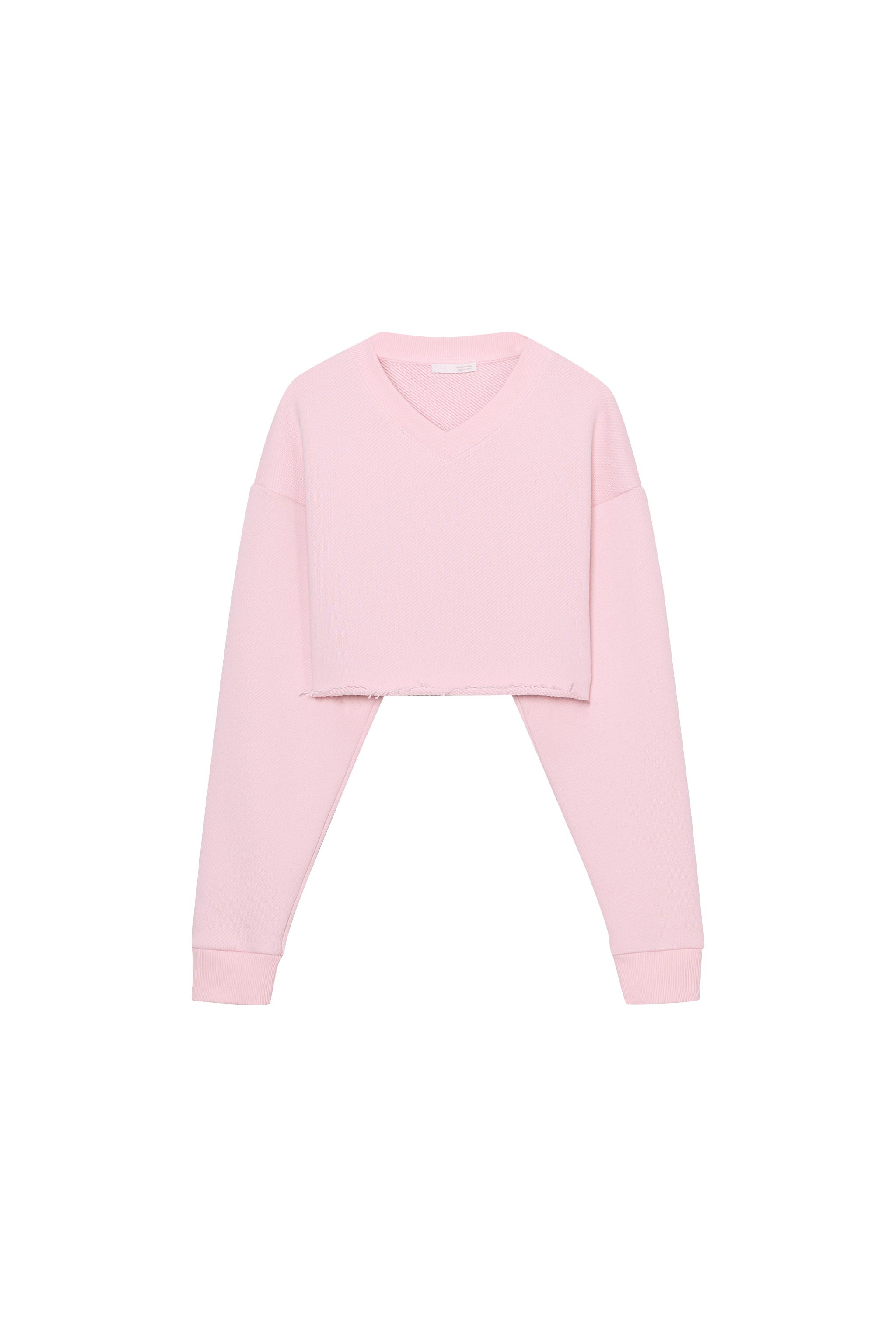 Vネッククロップドスウェットシャツ - ペールピンク | ZARA Japan / 日本