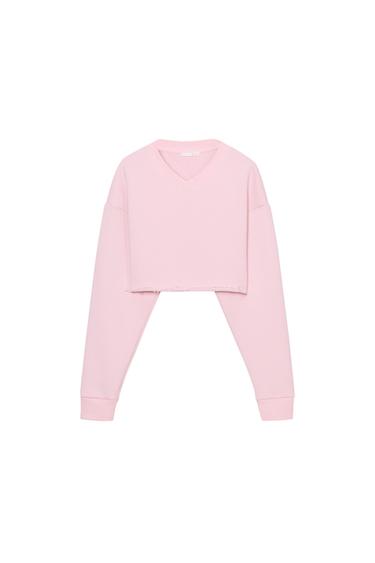 SUDADERA CROP CUELLO PICO - Rosa palo de Zara