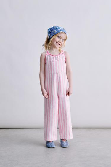 LONG STRIPED TWILL DUNGAREES - Pink by Zara