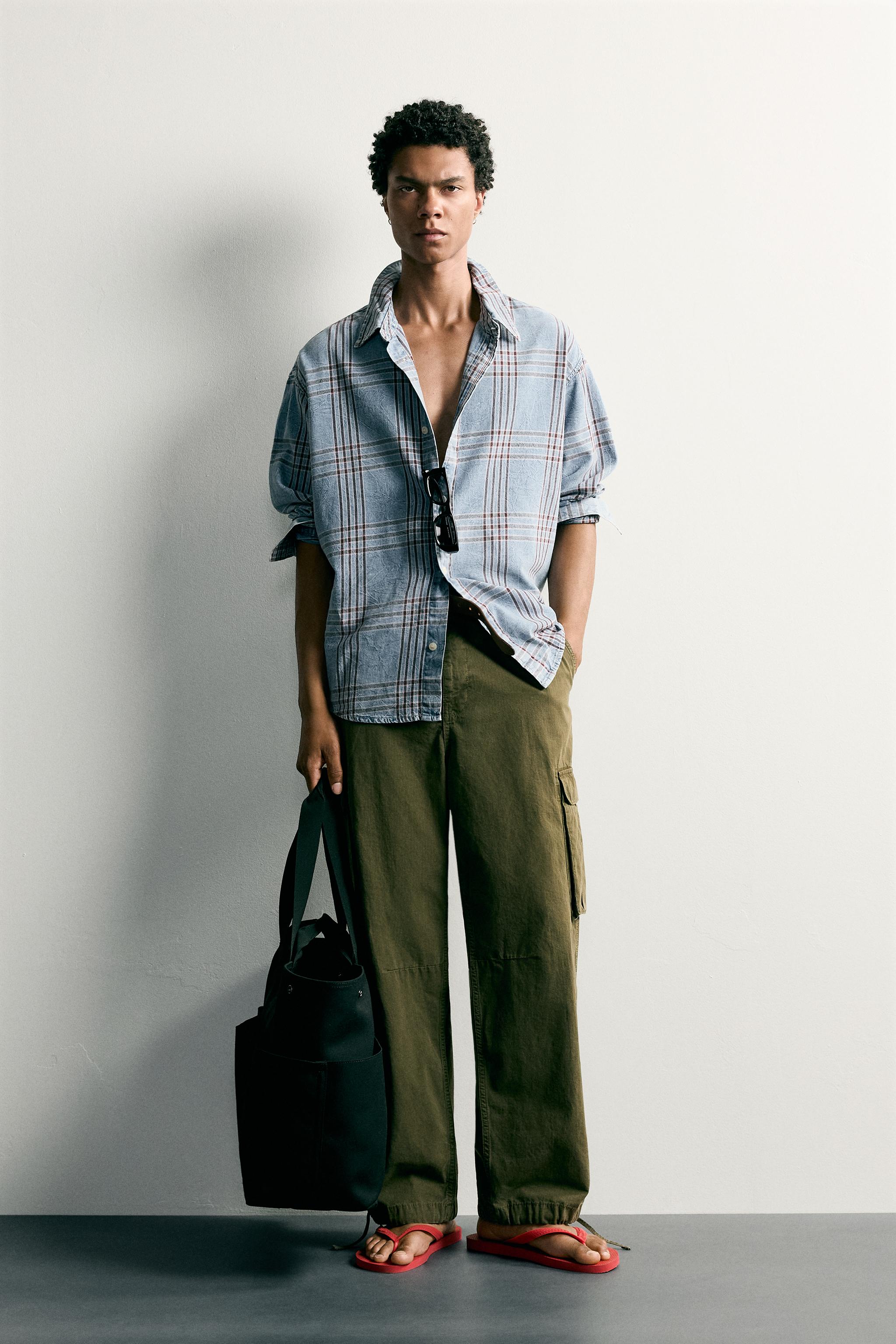 PLAID RELAXED-FIT DENIM SHIRT