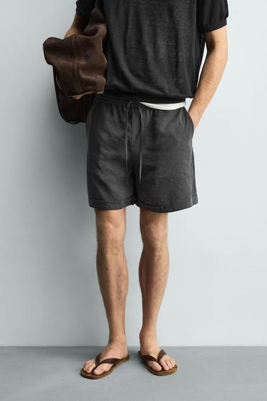 RELAXED FIT LOOSE-FITTING BERMUDA SHORTS - Taupe grey by Zara
