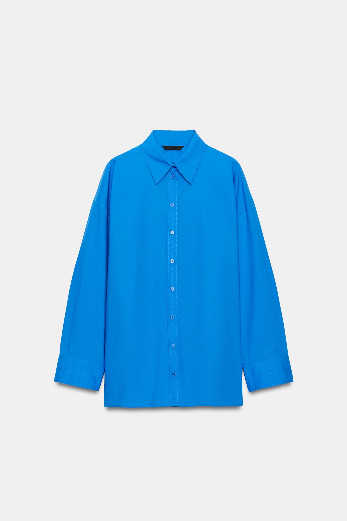 Женская рубашка Zara Oversized Poplin, цвет: Синий — фото 6