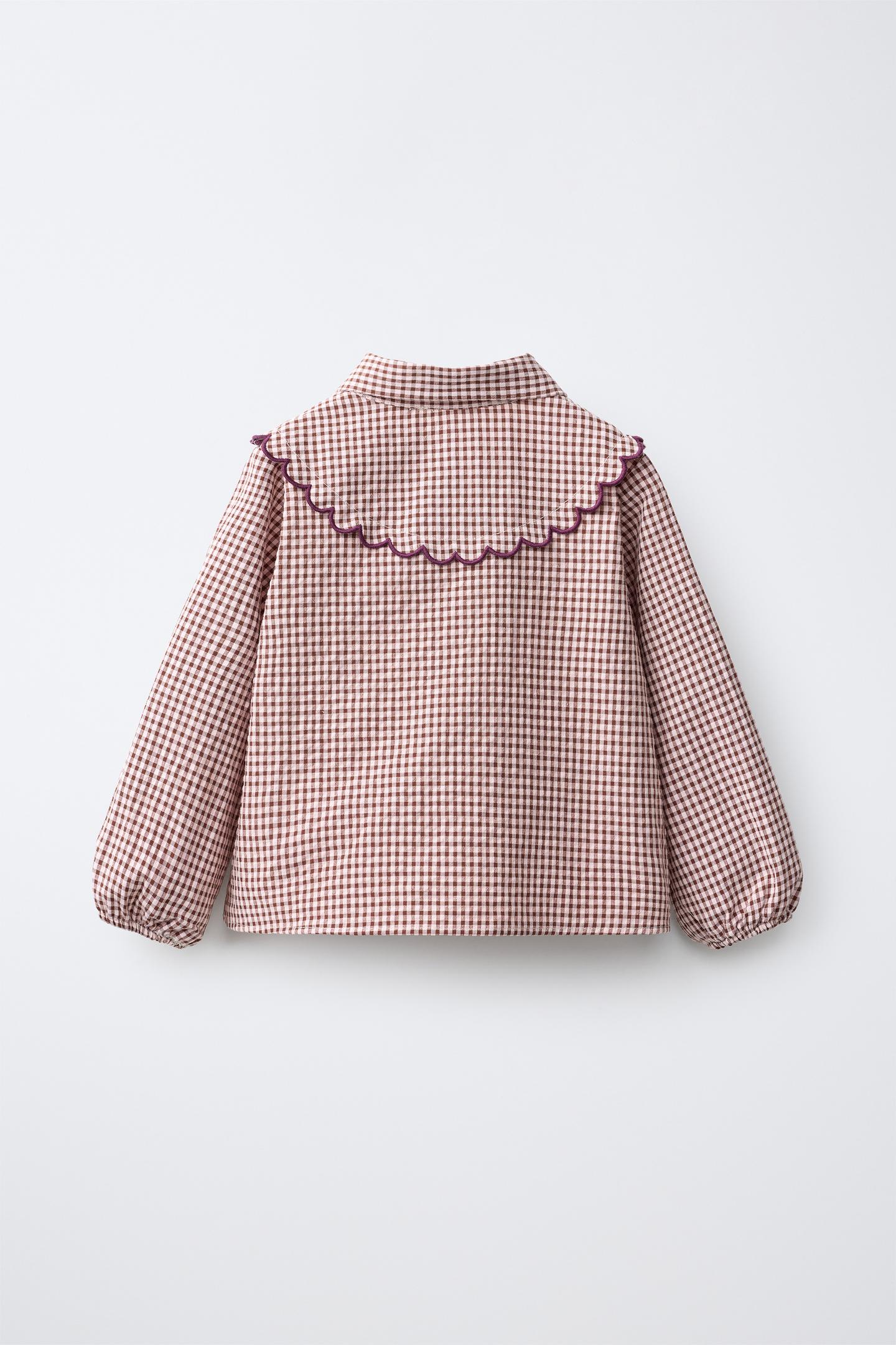 Детская рубашка Zara Wavy Plaid Print, цвет: Пастельный розовый — фото 3
