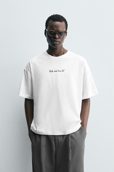 EMBROIDERED SLOGAN T-SHIRT - White by Zara - Image 1