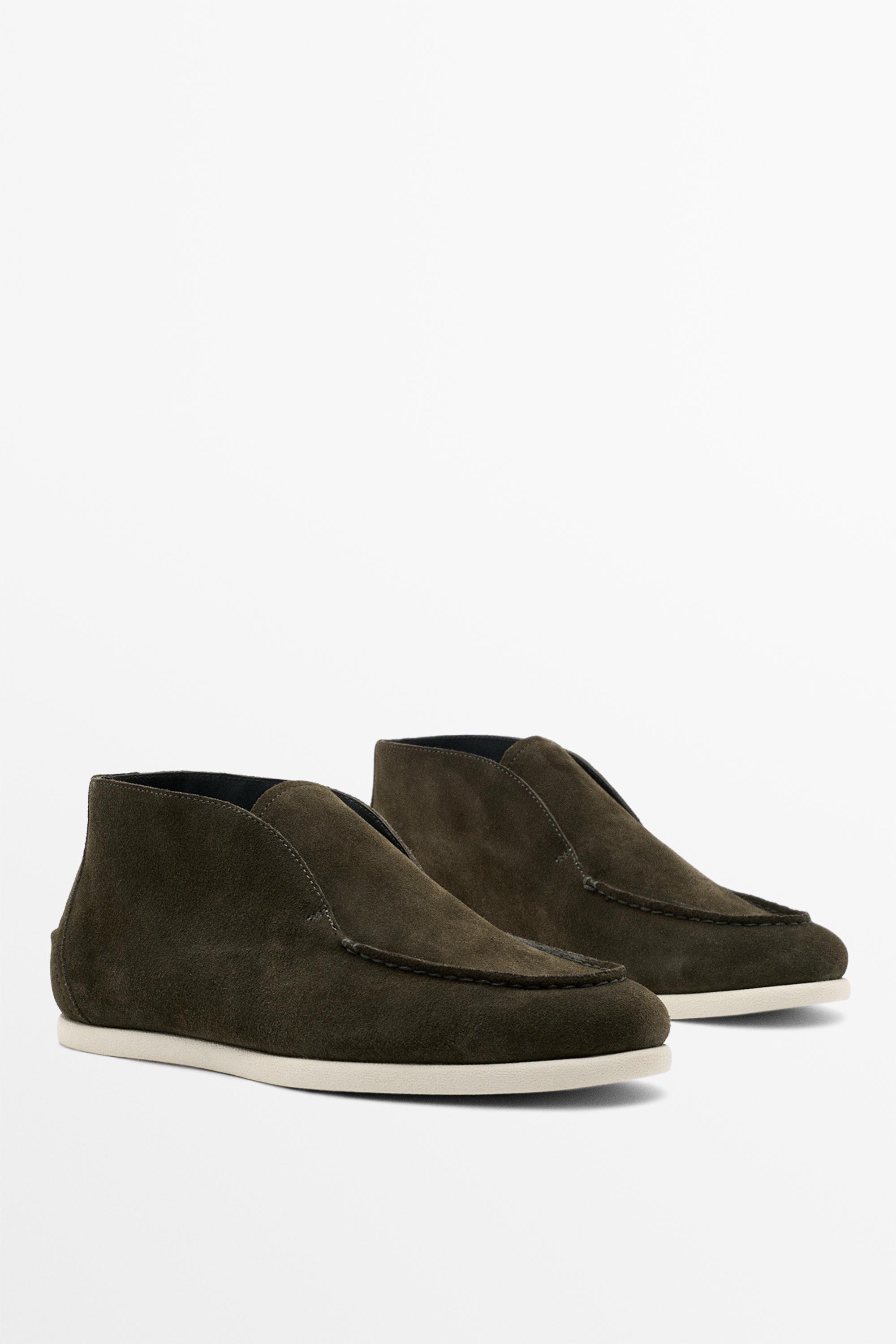 Split suede leather ankle loafer — Olive Green