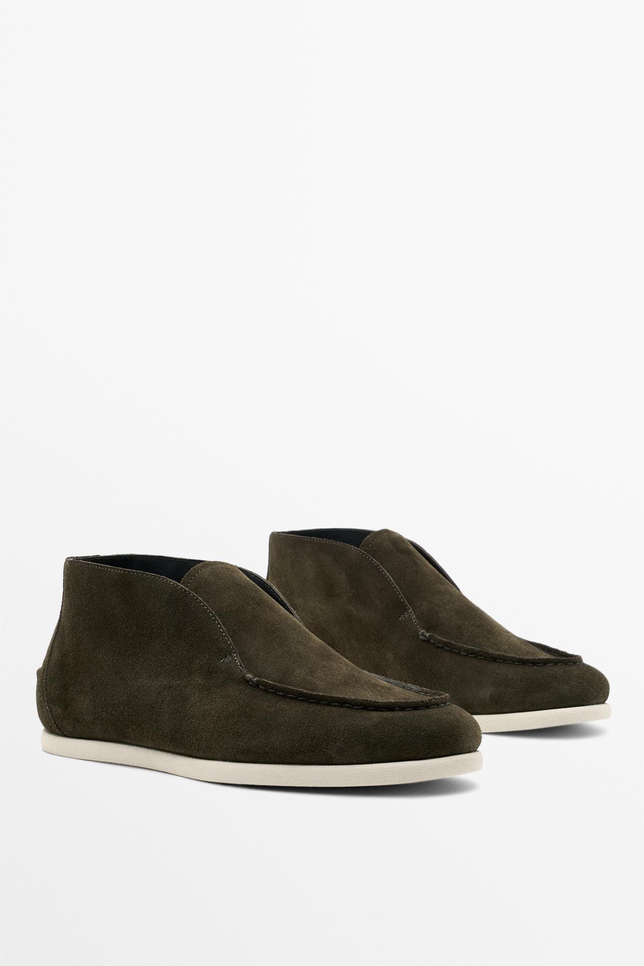 Split suede leather bootie loafer — Olive Green